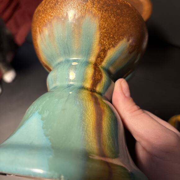 Set Of Three Ceramic Turquoise And Brown Glaze Candle Holders - Picture 14 of 16